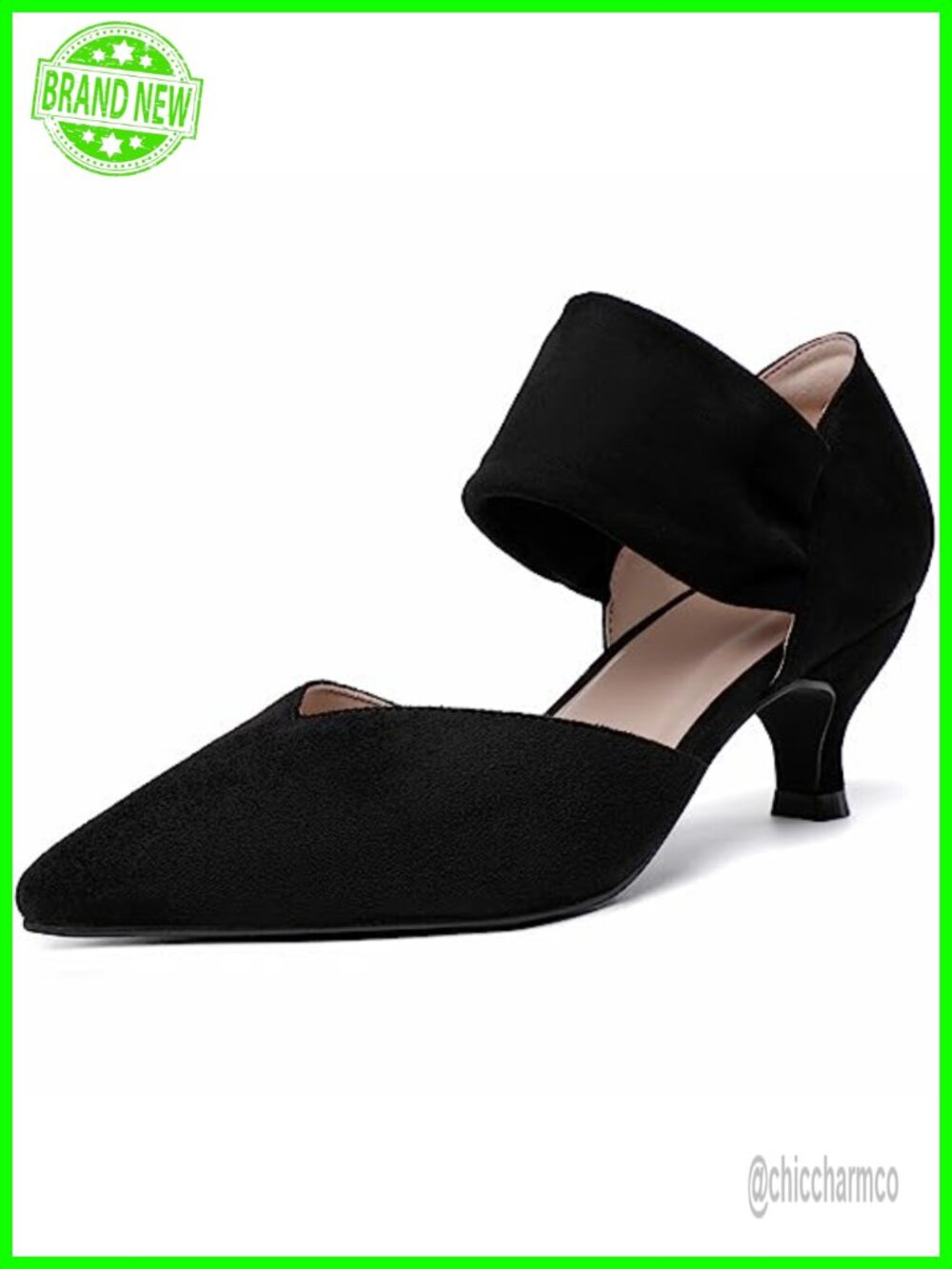 Kitten Heels for Women Closed Toe Pointed Toe Slip on Low Heel Pumps